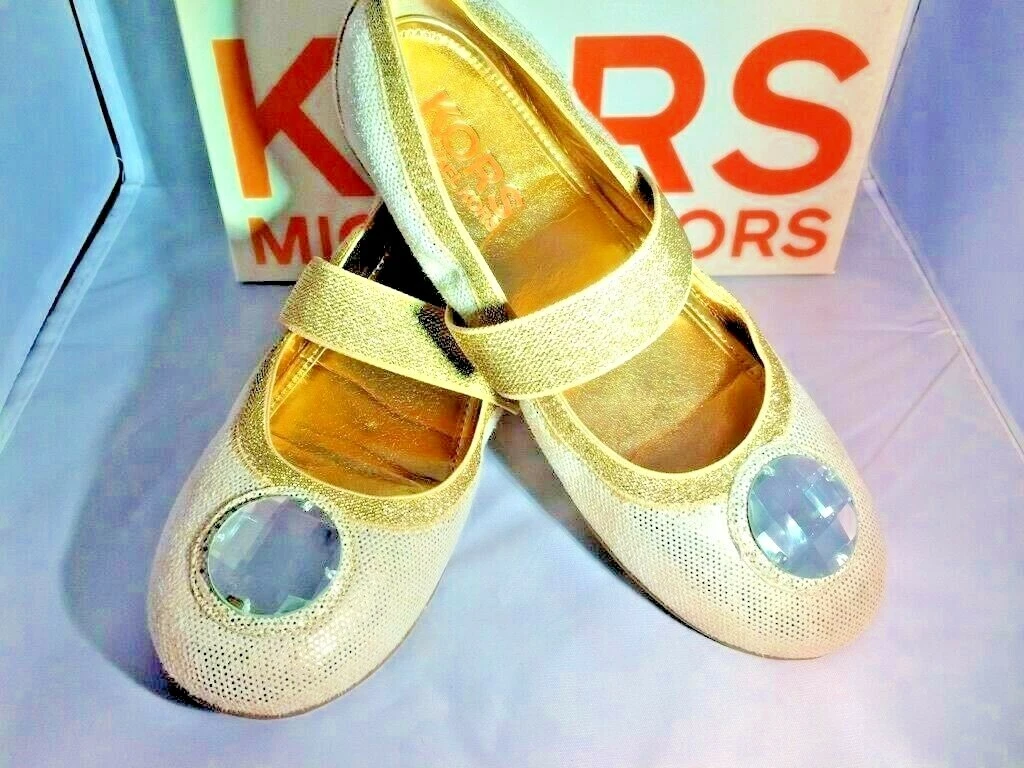 Michael KORS Gold Shimmer Flats with Large Clear Stone Youth Size 4