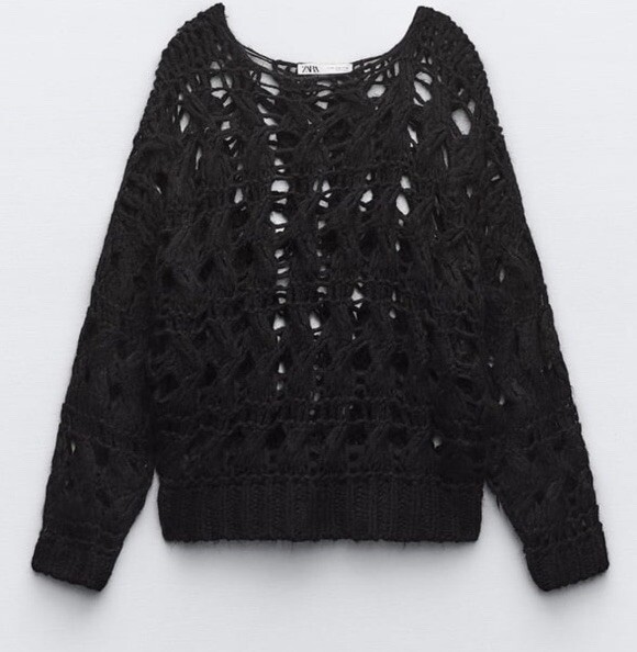 ZARA  ALPACA & WOOL BLEND OPENWORK KNIT BLACK SWEATER S NEW image 3