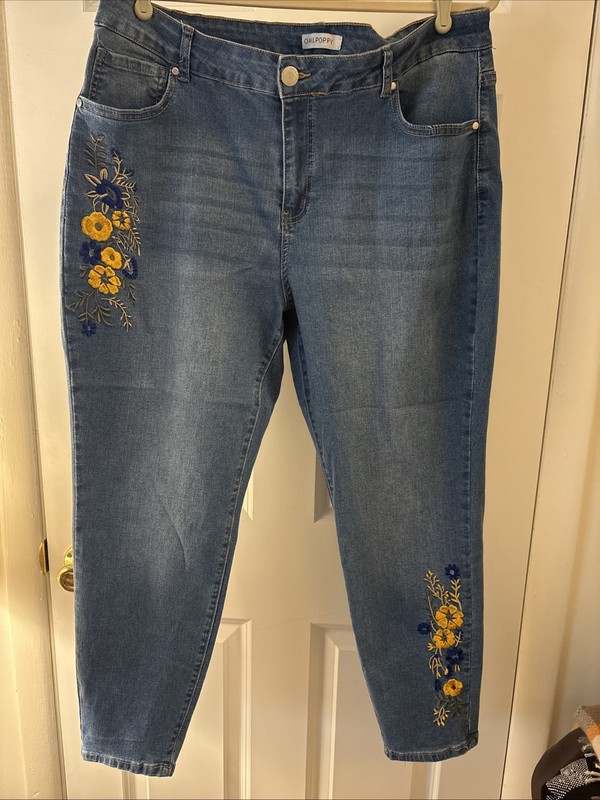 Plus Size Embroidered Jeans By Oak & Poppy In 20W