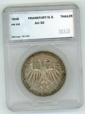 NIEMIECKI STAN FRANKFURT 1848 2 GULDEN SREBRNA MONETA KM # 338 JAK POKAZANO