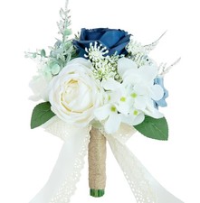 Wedding Bouquets for Bride Bridesmaid, Artificial Dusty Blue Bride Flower Bou...