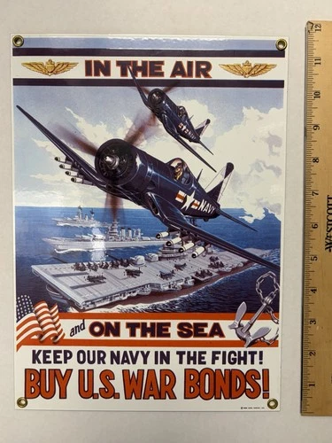 Vintage Style F4U Corsair Buy US War Bonds Navy Air & Sea Enameled Metal Sign