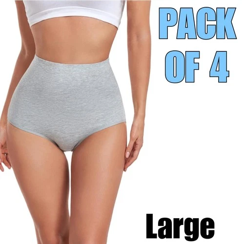 Women's Grey High Waist Cotton Briefs Pants Underwear Knickers Large - 4 Pack