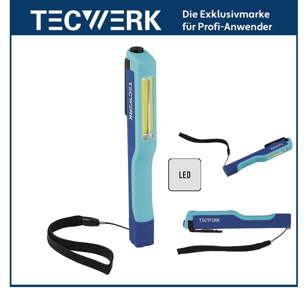 Tecwerk Led Taschenlampe / Arbeitslampe Mit Taschenclip + Magnet -80 Lumen IP44-image