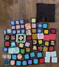 Lot Crochet Granny Squares Mixed Colors Vintage Style Afghans Blocks Craft