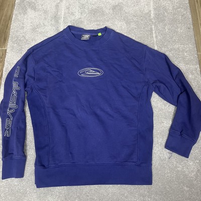 Quiksilver Sweater Mens Small Blue Crewneck Surf Skate Pullover Logo Spell Out
