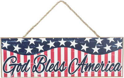15'' X 5'' God Bless America Patriotic MDF Sign, Red White & Blue Americana Wall D