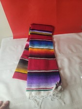 Mexican RED Serape Striped Table runner 14" x 85" w/ Fringe Scarf
