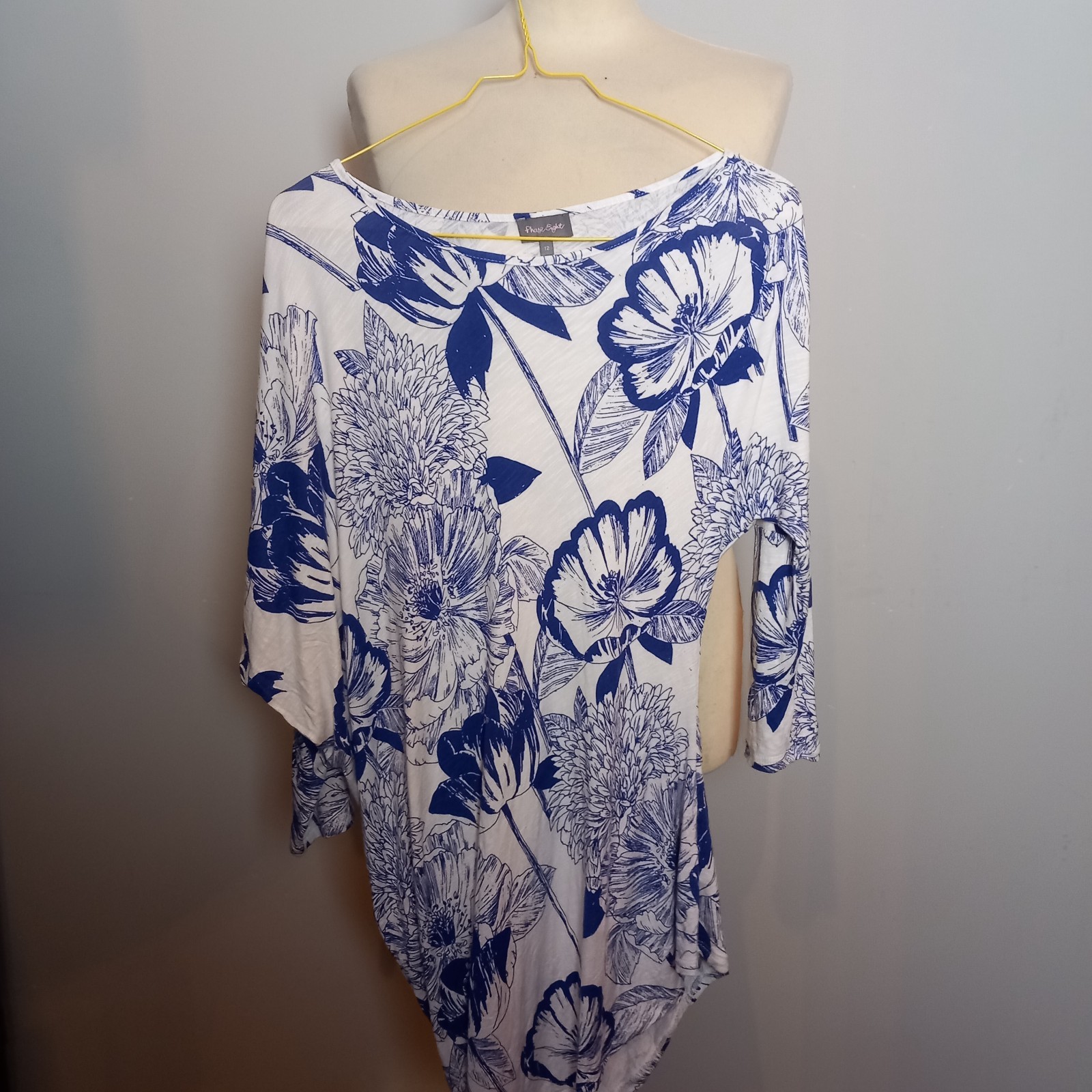 Women's Phase Eight White Blue  Floral Top Shirt Blouse UK Size 12