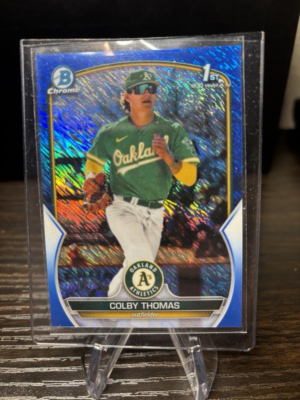 2023 1ST BOWMAN CHROME COLBY THOMAS BLUE SHIMMER REFRACTOR /150 BCP-32 RC