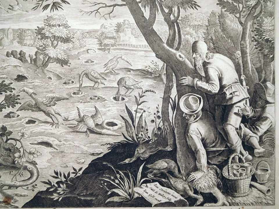 Kupferstich, Reiherfang, J. Stradanus/ C. van Mallery, 1598, New Hollstein 493 - Bild 3 von 4