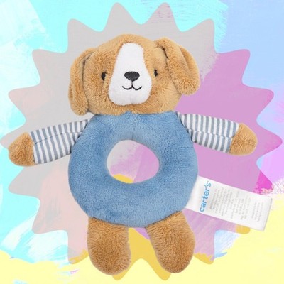 Carters Little Baby Basics Puppy Ring Rattle Plush 0+ Motor Skills Development 