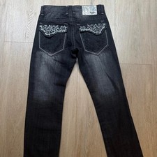 Vintage Southpole Embroidered Pocket Jeans Washed Black White Stitching Sz 32
