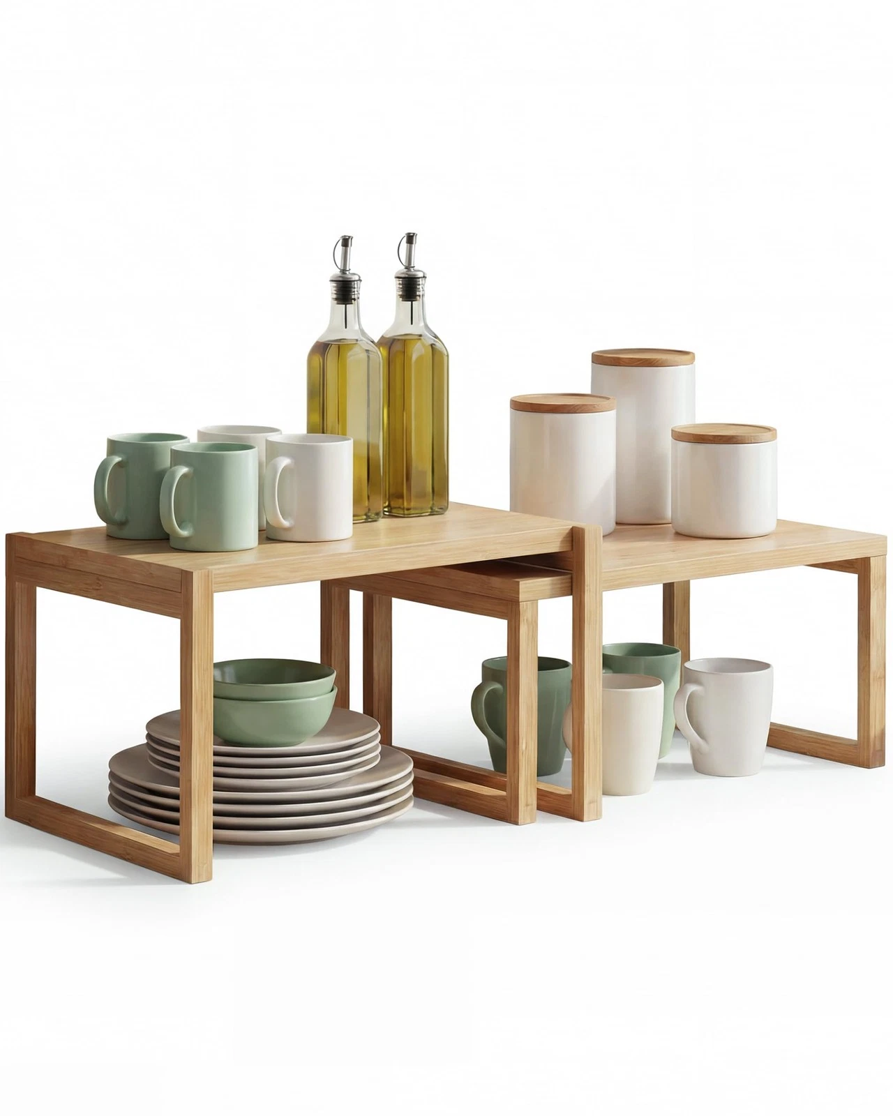 Bamboo Cabinet Organizer Shelf, Stackable Kitchen Counter Shelf Organizer for...