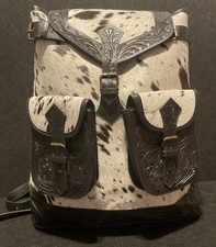 Western Cowhide Tooled Leather Backpack Buckl...