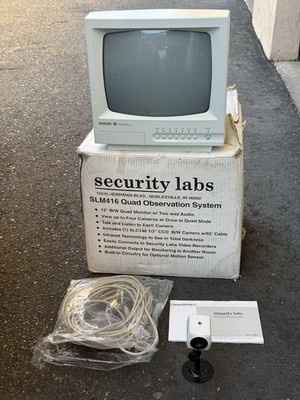 Security Labs SLM416 Monitor 4 Quadrant 12'' Black & White CRT DIN RCA Inputs