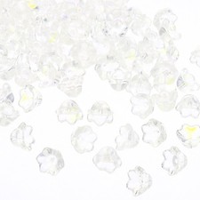 Glass Trumpet Flower Beads, 100 Pcs Gradient Flower Bead Charm, AB White