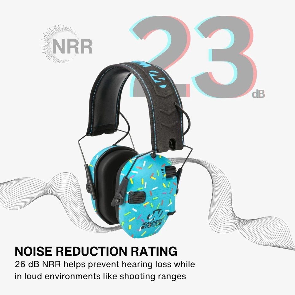 Walkers Razor Slim Electronic Ear Muffs (Blue Sprinkles) with Protective Case - Image 4 of 4