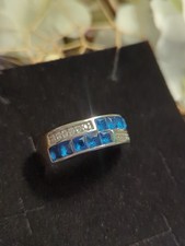 Sterling Silver 925 Size 9 Ring London Blue Topaz White Sapphires Emerald Cut