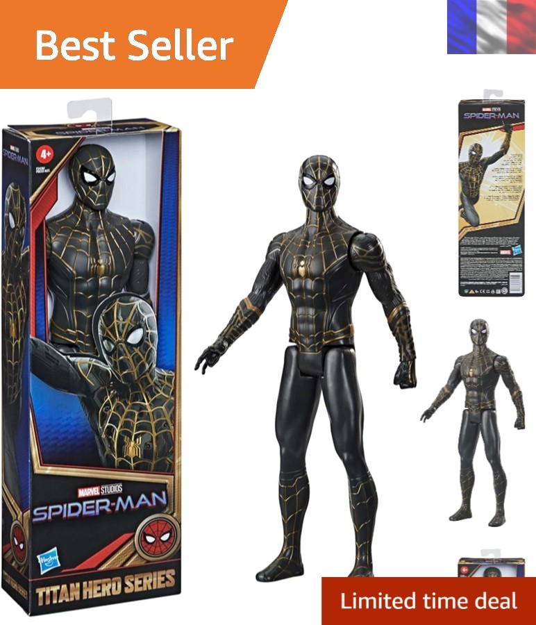 Figurine Spider-Man 12in Titan Hero aux finitions détaillées armure collector noire et dorée