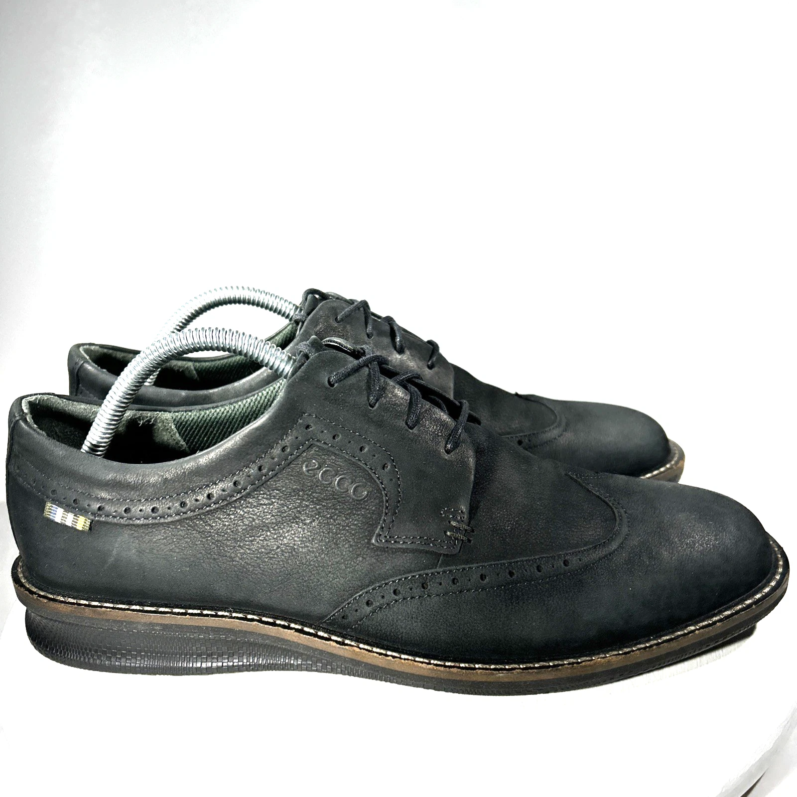 Scarpe eleganti ECCO uomo taglia 9 EU 42 pelle morbida Oxford a coda di rondine nere derby da lavoro