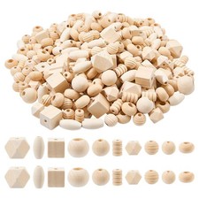 PandaHall 250 300pcs Natural Wooden Bead, Round/Cube/Rondelle/Oval Wood Beads...