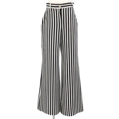 CHANEL Striped Wide Leg Pants P60281V45858 Size 34 Black White Authentic