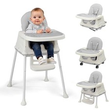 6-in-1 Baby High Chair, Portable Highchair with Removable Dual-Layer Tray