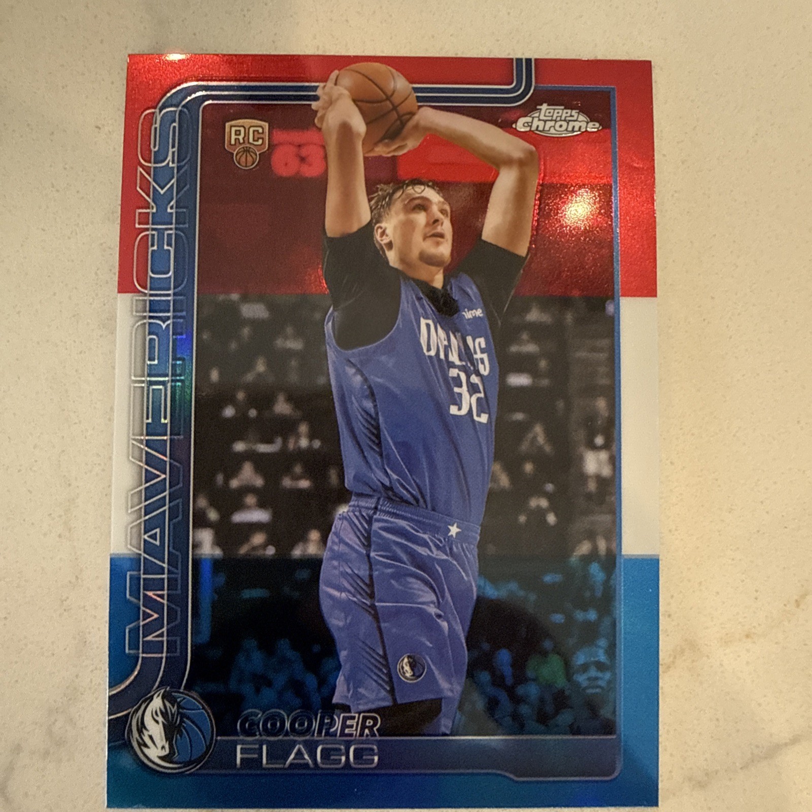 Topps 2025-26 Chrome Cooper Flagg Dallas Mavericks Rookie Red White Blue #251