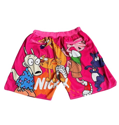 Copricapo Vintage Nickelodeon Stampa All Over Rosa Caldo Pantaloncini Basket Rugrats 2XL - Foto 10 di 13