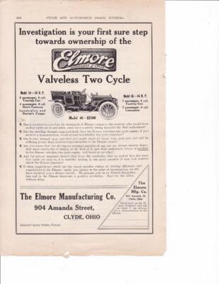 Original 1909 Elmore Model 46 Two-Cycle Touring Car Print-Ad /