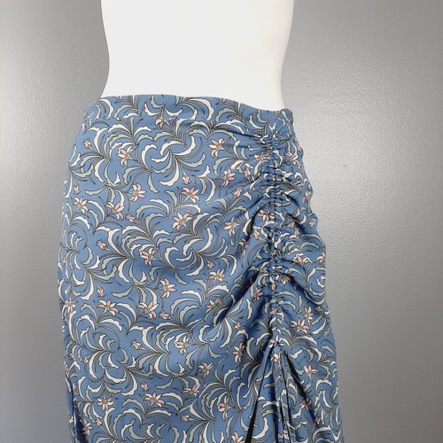Max Studio Women's Cinch Front Skirt Size Small Blue Floral Print Midi Ruffle - Picture 2 of 8