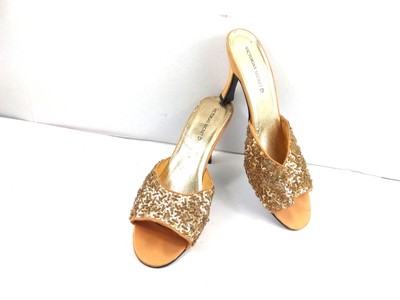 gold sequin slippers