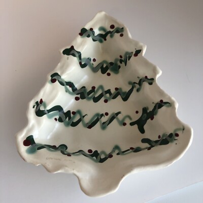 Artisan Handmade Tree Shaped Pottery Studio Dish Decor Signed Christmas Theme