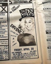 DIVINE Drag Queen Actor Singer The Fun House NYC 1982 Performance Advertisement