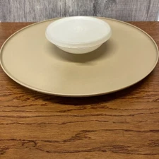 Tupperware Vintage Chip, Dip, and Serve Tan Tray and Bowl with Lid