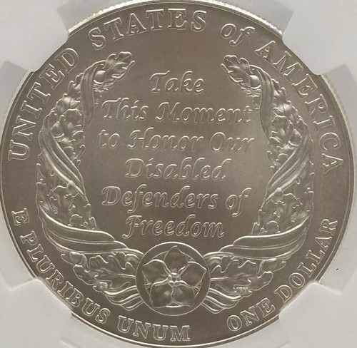2010 W Disabled Veterans Silver Commemorative Dollar Coin NGC MS70 #1019 - Picture 6 of 8