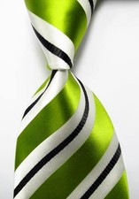 New Classic Striped Green Black White JACQUARD WOVEN 100 Silk Men's Tie Necktie