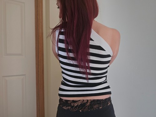 Black and White Stripe Bare Shoulder Sexy Club Tank Top Small Le Chateau - Picture 3 of 4