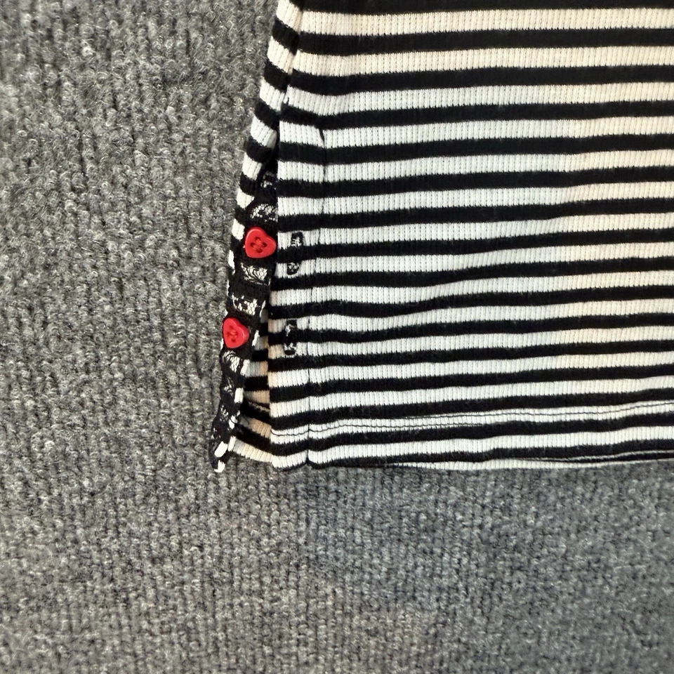 Betsey Johnson Топ женщин M черный в полоску Henley тепловой Babydoll 90-х Y2K вырезка - Изображение 3 из 4