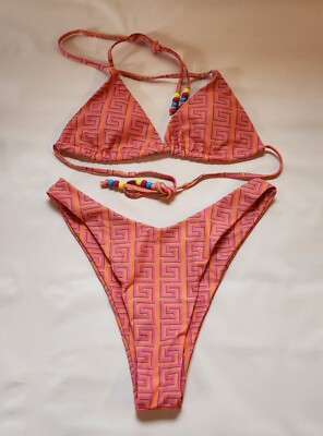 Sunny Bunny Swim Bikini Pink Aztec Design Top Size Small Bottom Medium 