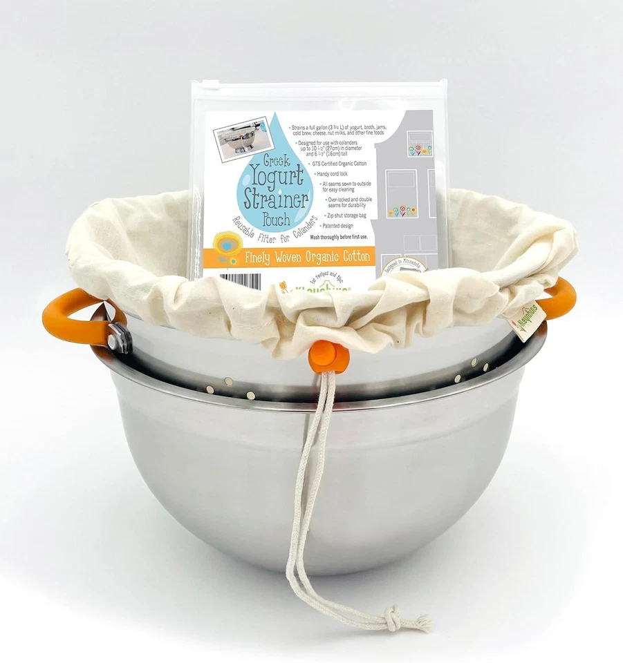 Ultimate Juego de colador de yogur griego de 5 cuartos de galón - Bolsa de acero inoxidable y algodón orgánico Foto 3 de 4