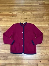 Vintage The Eagles Eye Sweater Women's Red Wool Cardigan Size large HONG KONG