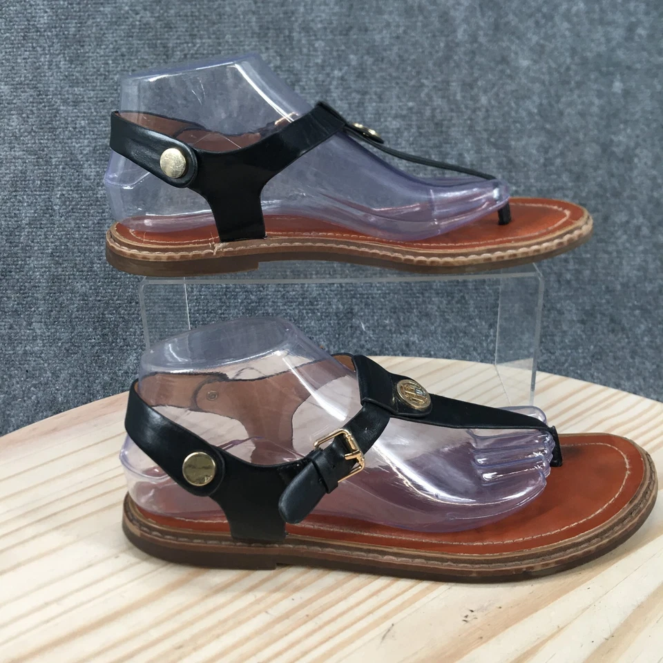 Sandalias Tommy Hilfiger para mujer 9,5 M Bennia con cordones negras hebilla de cuero sintético Foto 2 de 4