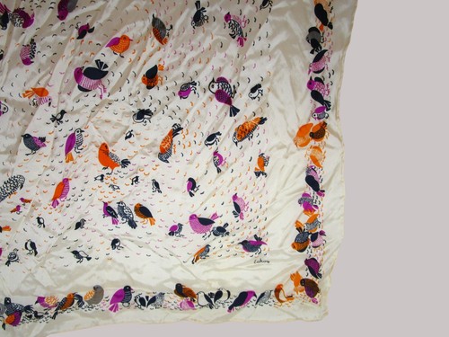 VTG Echo Colorful Birds Peach Orange Purple Navy Square Scarf 26" X 26" - Picture 9 of 16