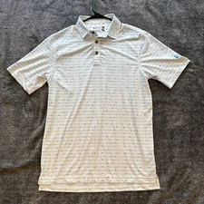 Straight Down Polo Shirt Mens S White Surf Board Cars Print Preppy Performance