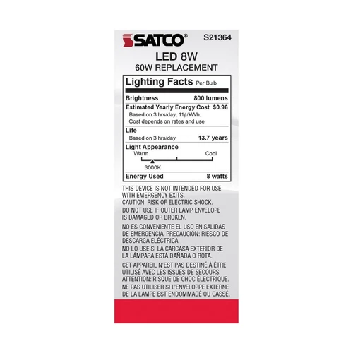Satco S21364 - 8 Watt ST19 LED Clear E26 Light bulbs - 90 CRI - 3000K (6 Pack) - Picture 7 of 9