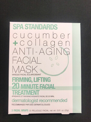 10XSPA STANDARDS CUCUMBER  COLLAGEN ANTI-AGING FACIAL MASK 3 EA PK 20 MIN FACIAL