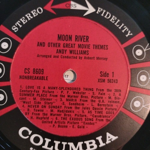 Andy Williams - Moon River And Other Great Movie Themes 1962 Columbia CS8609 - Picture 4 of 8