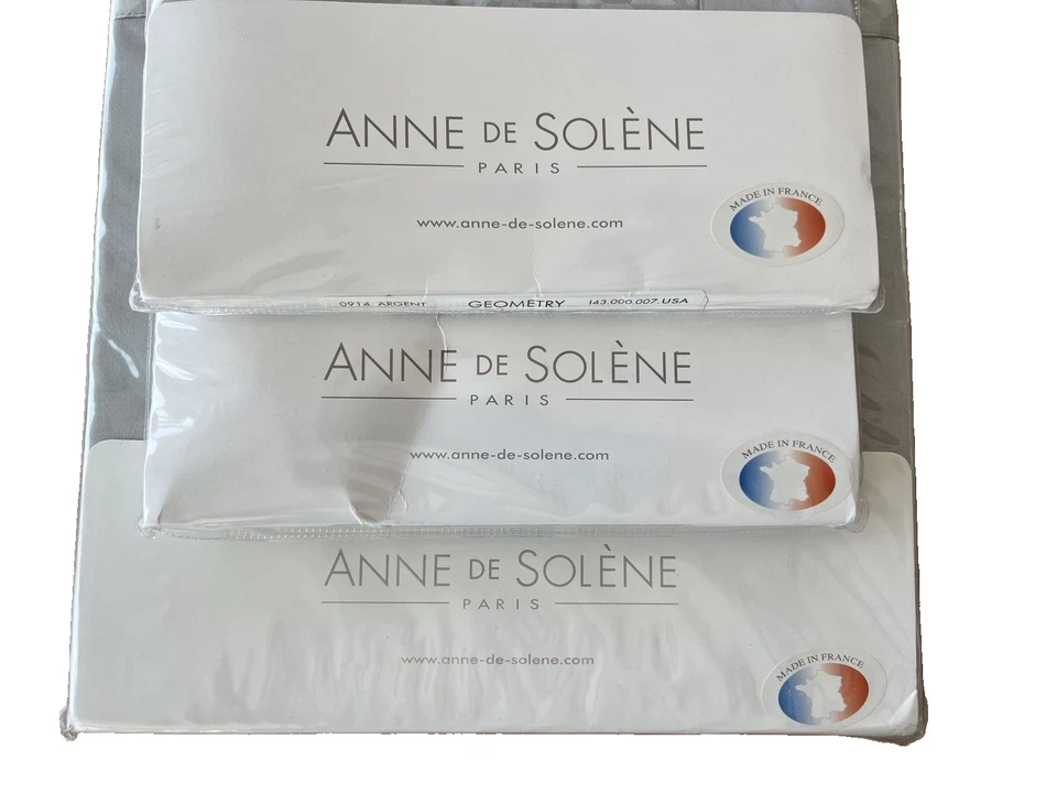 Anne de Solene~FRANCIA~Geometría~ARGENTE~1 Sábana Queen + 2 Fundas~Algodón SATÉN~NUEVO CON ETIQUETAS~ Foto 4 de 4